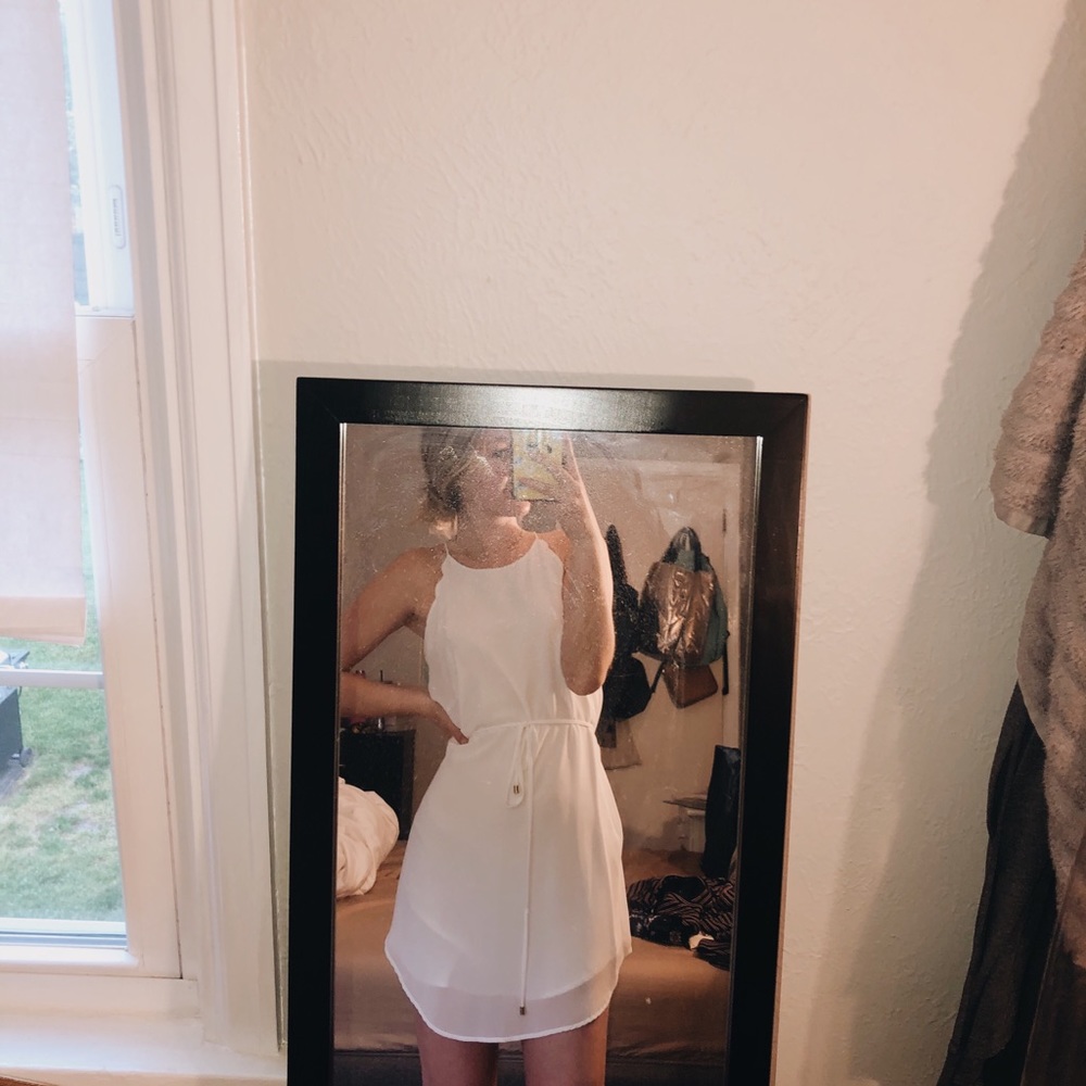 White Scalloped Tie Dress